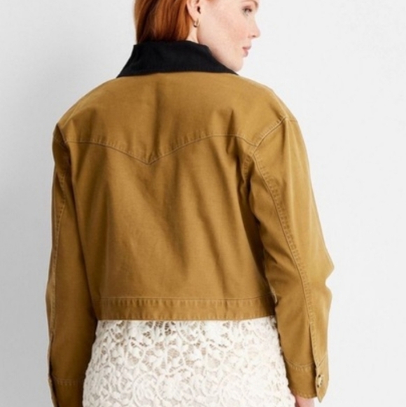 Chic Tan Utility Jacket with Black Collar - Picture 2 of 12